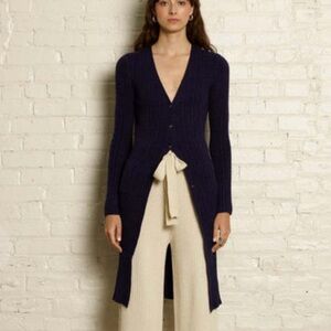 Eleven Six Small Adele Cardi Cardigan Navy Alpaca Wool Blend Button Up Ribbed